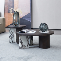 Ensemble de tables basses rondes en marbre et bois de luxe moderne, design italien, tables gigognes, table centrale, table d'appoint pour salon