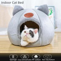 Lit pour animaux de compagnie semi-fermé portable et mignon, en coton épais et chaud, avec housse amovible et lavable, en tissu respirant et écologique, design carton
