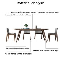 Table à manger en bois massif et dalle de roche, design moderne et minimaliste, avec pieds en bois de frêne blanc importé, forme rectangulaire