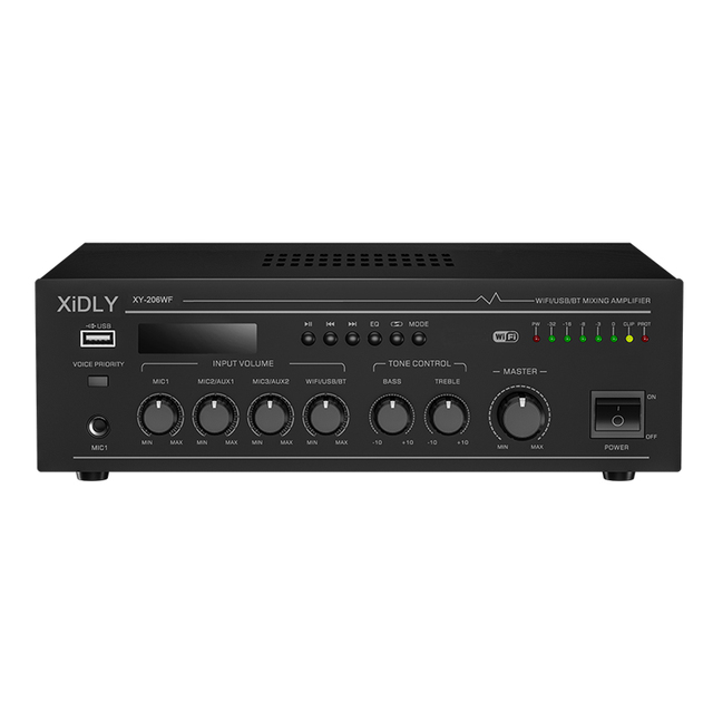 Commercial 60W WiFi PA Mixing Amplifier 70V 100V Voice Priority Bluetooth USB for School Hospital Hotel