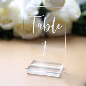 4x6 inch Acrylic Wedding Table Numbers with Stands Clear Table Number Signs and Holders Centerpiece Decoration,Event and Party