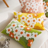 Housse de coussin de canapé pour salon, motif floral champêtre, résistante aux taches, lavable, verte, pour fenêtre en baie et tête de lit