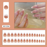 Ongles press-on French Manucure Amande Longueur Moyenne, en ABS, fabriqués à la machine, 24 pièces, Blanc Laiteux