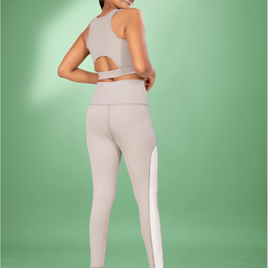 Gray Two Piece Yoga Set High Waist Women Workout Yoga Set Comfortable Soft Fabric Sports Top And Matching Stretch <b>Leggings</b> - Product Image 3