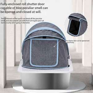 Accessori per animali domestici Anti-schizzi a lato alto lettiera per gatti in acciaio inossidabile facile da pulire con tapparella completamente chiusa - Product Image 5