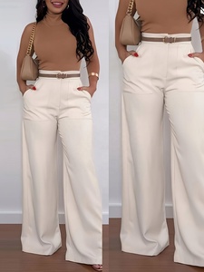 <span class=keywords><strong>Pantaloni</strong></span> da <span class=keywords><strong>Donna</strong></span> a Vita Alta e Gamba Larga, Eleganti <span class=keywords><strong>Pantaloni</strong></span> da Ufficio, Tinta Unita con Cintura, Vestibilità Slim, Tessuto Elasticizzato, Personalizzazione OEM Accettata - Product Image 4