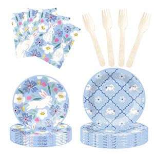 DAMAI Easter Themed Tableware Set Disposable Dessert Plates Bunny Flowers Paper Plate Napkins for Easter Indoor Decorations - Product Image 4
