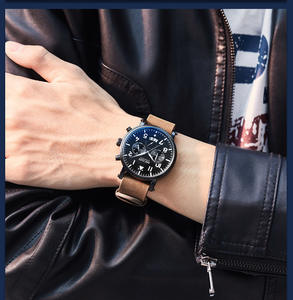 Nuevo reloj para hombre, elegante reloj de cuarzo con calendario multifuncional con esfera de cuero genuino - Product Image 4