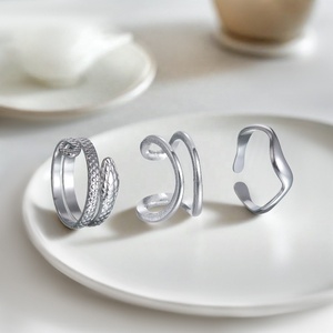 4PCS Trendy Party High-end Exquisite Irregular <strong>Wavy</strong> Stainless Steel Metal Geometric Open Size Finger <strong>Rings</strong> for Unisex - Product Image 3