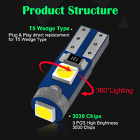 Luces de Coche T5 3 SMD 3030 LED W3W 37 73 74, Lámpara de Panel de Instrumentos, Velocímetro, Tacómetro, Grupo de Indicadores, Bombillas LED para Tablero