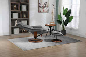 Vente de chaises inclinables en tissu <span class=keywords><strong>chamois</strong></span> Base en bois Fauteuil inclinable TV manuel pivotant avec repose-pieds - Product Image 3