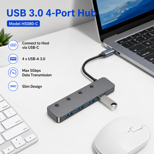 Hub USB C 5 en 1, adaptateur Type C vers 4 ports USB 3.0 avec interrupteurs d'alimentation individuels et charge DC, dongle multiport en aluminium pour ordinateur portable - Product Image 1