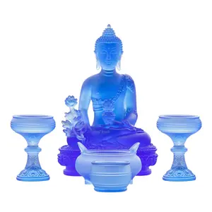 All'ingrosso set di bruciatori di incenso di vetro candelabri acqua santa tazze di vetro medicina maestro Buddha per l'uso in case o templi