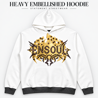 Sweat à capuche tendance personnalisé pour homme, uni, avec poignets et ourlet côtelés contrastants, motif graphique en strass, style streetwear, en molleton épais