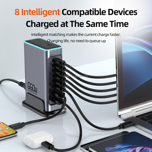 Chargeur rapide haute <span class=keywords><strong>puissance</strong></span> 140W GaN USB-C avec support de lampe multi-ports <span class=keywords><strong>ordinateur</strong></span> <span class=keywords><strong>portable</strong></span>/tablette/téléphone <span class=keywords><strong>portable</strong></span> Station de charge de type C de bureau - Product Image 2