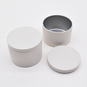 定制蜡烛制作用空圆形锡盒锡蜡烛罐容器米色奶油白色蜡烛罐8盎司 - Product Image 1