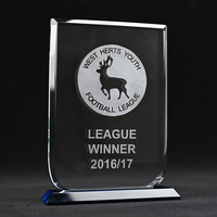 Plaque en verre poli transparente écologique gravée avec logo personnalisé, trophée avec texte, emballage en boîte cadeau, finition soignée