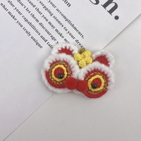Épingle à cheveux en forme de tête de lion au crochet de style chinois, accessoire décoratif festif du Nouvel An fait main en fil