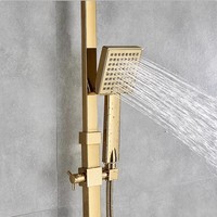 Ensemble de douche thermostatique mural en laiton doré de style européen robinet de douche à poignée unique pommeau de douche pluie carré chaud/froid poli