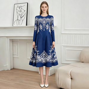 Gonna a Pieghe Stampata Ispirata a <span class=keywords><strong>Issey</strong></span> Miyake per il Mercato Estero, Design a Otto Pannelli, Elegante ed Elasticizzata, Taglie Plus per Donna - Product Image 2
