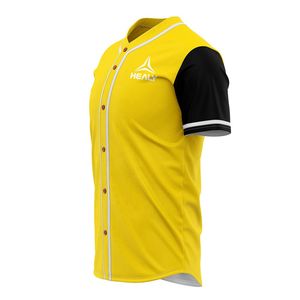 Vente en gros Maillot de baseball brodé sur mesure Nouveau design Sublimé Respirant Grande taille Col boutonné jaune vierge - Product Image 3