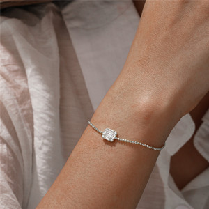 <b>CANNER</b> Simple S925 Sterling Silver Square Bread Zircon Bracelet Small Round Beads18k Gold Plated Women'S Chain Bracelet Jewelry - Product Image 3