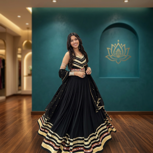 IPPAI Black Embroidered Cotton <b>Lehenga</b> Choli Set <b>Women</b> Traditional Indian Wedding Dress Floor-Length Ethnic Wear Quick Dry - Product Image 5