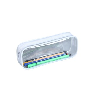 Trousse à crayons transparente en PVC en gros, trousse à crayons bon marché pour étudiants, sac à fermeture éclair de papeterie transfrontalier, logo imprimé - Product Image 3