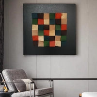 Sculpture murale texturée en bois massif 3D, art abstrait moderne en mosaïque géométrique fait main, peinture sculptée, bloc d'art en bois