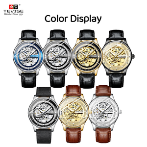 Montre squelette personnalisée TEVISE 836D pour homme, style business, montre automatique, bracelet en cuir, montre mécanique haut de gamme, automatique - Product Image 2