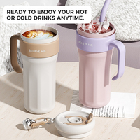 Mug Kopi Cangkir Termal Tumbler Botol Termos 1250ml Cangkir Stainless Steel Dengan Gagang Sedotan Botol Air Gym