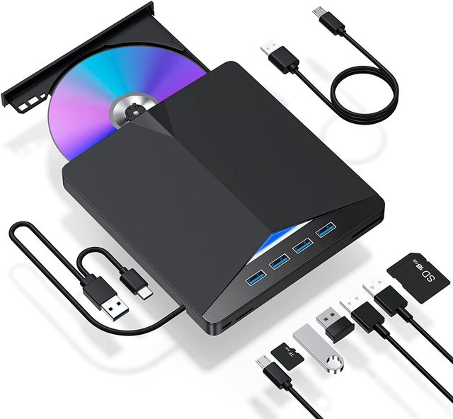 7 in 1 USB 3.0 DVD Player Portable CD/DVD Burner With Laptop Desktop PC Windows 11/10/8/7 Linux Mac OS External CD/DVD Drive