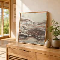 FLOLENCO Peinture sur toile décorative abstraite à relief épais, tons neutres de la terre, couches 3D texturées, strates de montagne, avec pompons