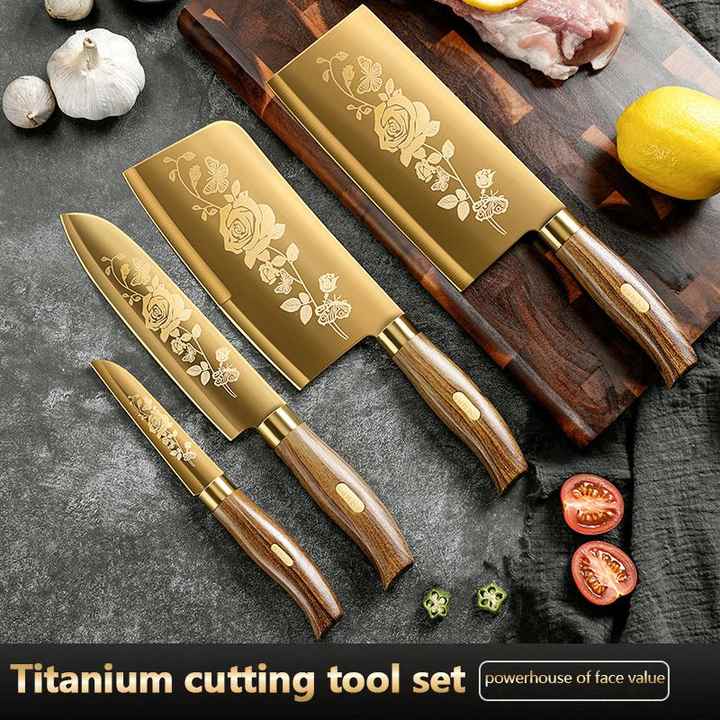 Factory Golden Kitchen Knife Set Stainless Steel Blade and Wood Grain ...