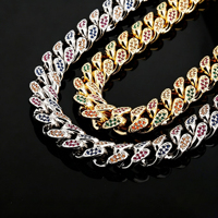 Collier chaîne cubaine 14 mm multicolore entièrement pavé de zircons, collier cubain Miami épais serti de strass CZ, bijoux hip-hop pour hommes