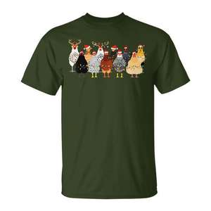 Camiseta de Navidad con diseño de gallina y sombrero de Papá Noel con luces decorativas - Product Image 1