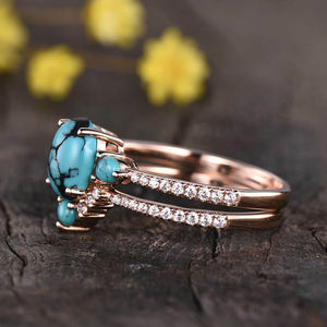 925 Sterling Silver Wholesale Rose Gold Plating Natural <b>Turquoise</b> Gemstone Jewelry <b>Ring</b> <b>Turquoise</b> Wedding <b>Ring</b> Set - Product Image 6