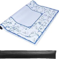 Tapis de jeu de mahjong carré antidérapant en caoutchouc, motif floral en porcelaine bleue et blanche, avec sac de rangement et de transport