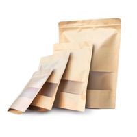 Pochette debout à fermeture éclair imprimée avec logo personnalisé sac en papier kraft brun avec fenêtre fonction étanche à l'humidité