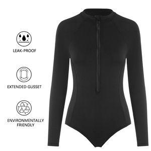 Maillot <span class=keywords><strong>de</strong></span> <span class=keywords><strong>bain</strong></span> menstruel une pièce à manches longues avec logo personnalisé, fermeture éclair avant, anti-fuite, pour femme, protection UV, OEM, vente en gros - Product Image 3