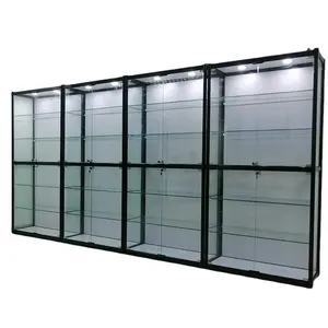 Gran oferta de fábrica, gabinete de vidrio de visión completa de 360 grados, vitrina de exhibición de tienda minorista con vitrina de vidrio con luz led interior