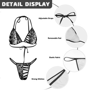 Conjunto de bikini rosa con estampado digital de panda para mujer, top halter y braga tanga, traje de baño elástico - Product Image 4