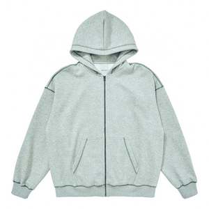 Sweat à capuche zippé 100% coton personnalisé 450 Gsm sweat-shirt en éponge française avec col à capuche à motif solide pour la saison d'hiver - Product Image 6