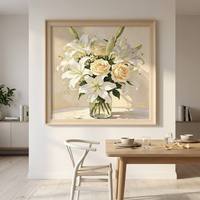 Peinture à l'huile sur toile peinte à la main, sur mesure, grande rose blanche, texture épaisse, couteau à palette, art floral mural pour la décoration du salon