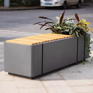 NEW Combination Design Of Flower Planter And Bench Outside Flower Pot And Bench Seat Metal Planter For Public Park And Garden