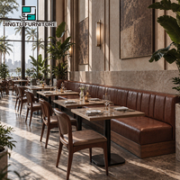 Ensemble de sièges de restaurant, ensemble de table à manger, mobilier commercial en cuir PU et bois, personnalisable, OEM, fabricant en gros, Chine