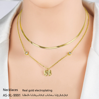 Collier ajustable double couche en acier inoxydable plaqué or 18 carats avec pendentif fleur, finition ultra brillante, empilable, pour femme