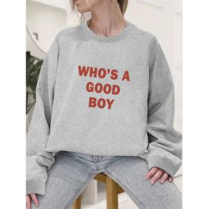 <span class=keywords><strong>Sweat</strong></span>-shirt élégant à col rond avec imprimé 'S GOOD BOY' pour femme, grande taille, polyester/coton, respirant, écologique, manches longues, coupe ample - Product Image 3