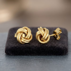 Classic Twisted Love Knot Golden <b>Stud</b> <b>Earrings</b> In 14K Yellow Solid Gold Wedding Anniversary Gift Handmade Jewellery For Women - Product Image 2