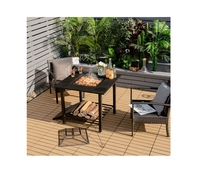 Table de feu extérieure carrée 2-en-1 en bois, foyer de luxe en fer avec télécommande et finition émaillée en porcelaine